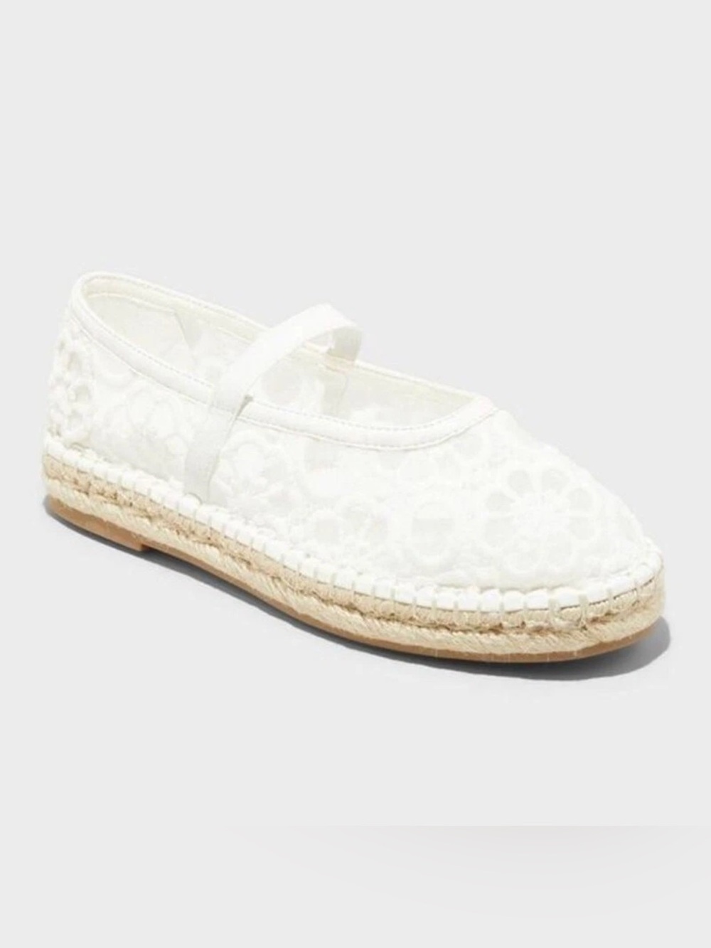 Women's Celia Floral Lace Mary Jane Espadrille Boho Flat Shoes White - Picture 8 of 11